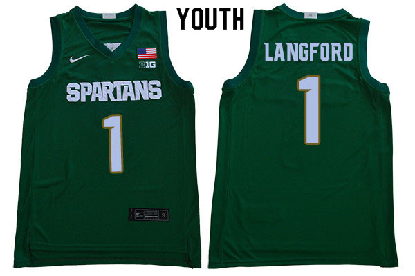 2019-20 Youth #1 Joshua Langford Michigan State Spartans College Basketball Jerseys Sale-Green
